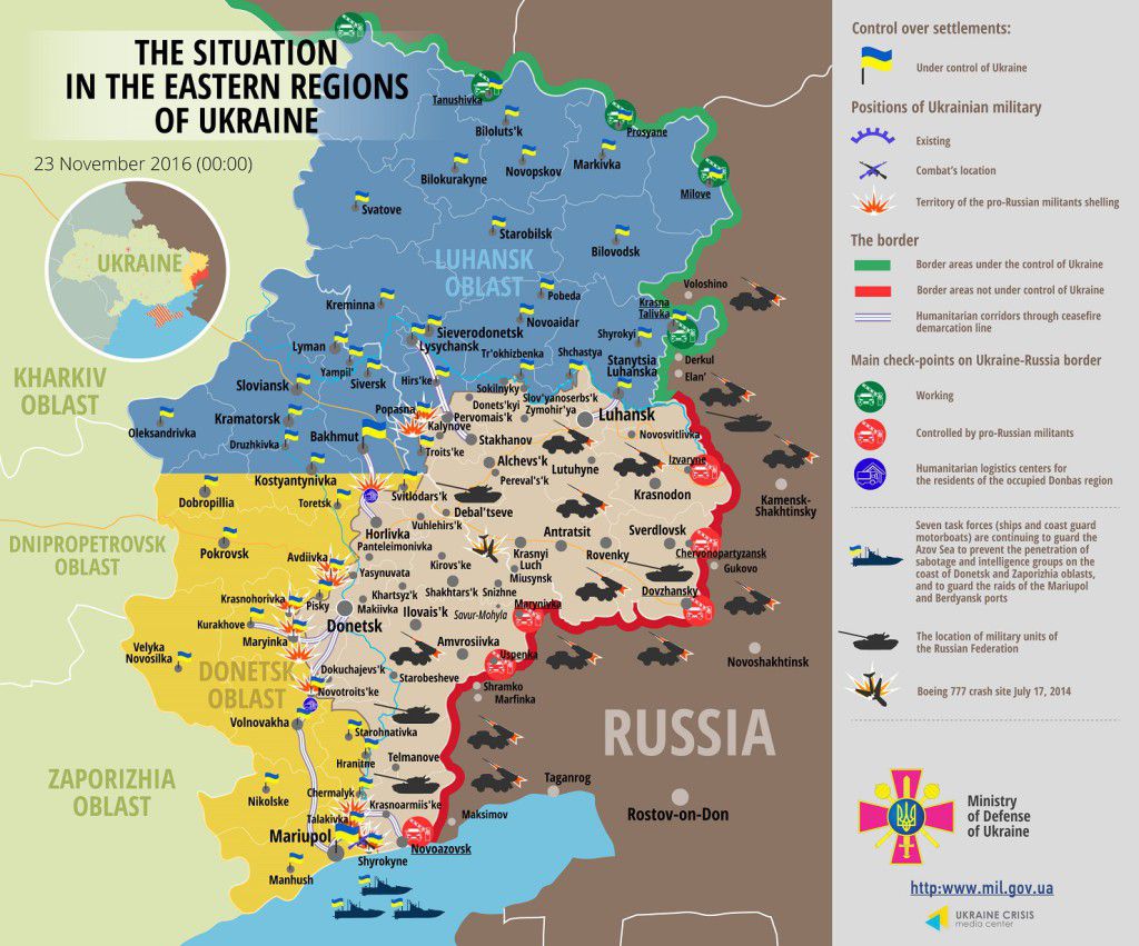 Situation in Donbas November 23, 2016 Ukraine conflict map