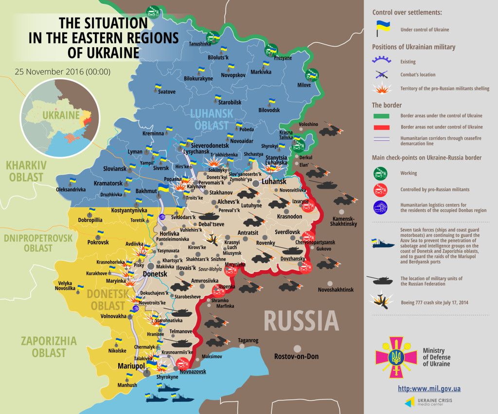 Situation in Donbas November 25, 2016 Ukraine conflict map