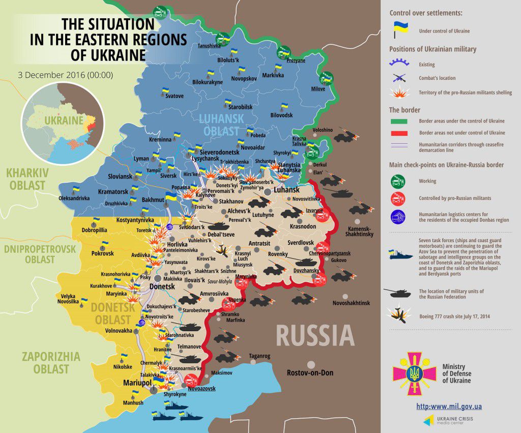 Situation in Donbas December 3, 2016 Ukraine conflict map