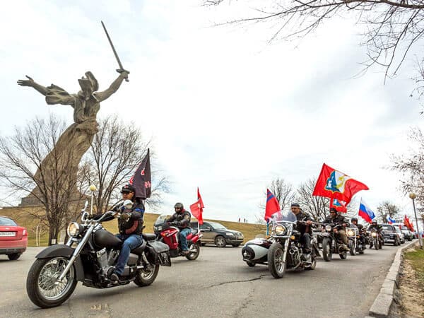 Activist in Prague protest against arrival of pro-Putin Night Wolves bikers
